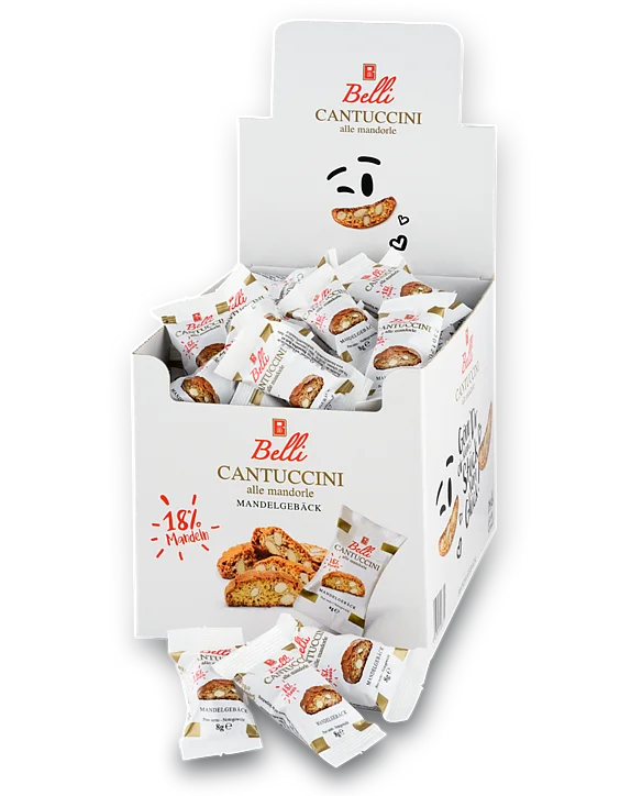 Verkaufspackung der einzeln verpackten Belli Cantuccini Classic Packung mit einzeln verpackten Belli Cantuccini Classic