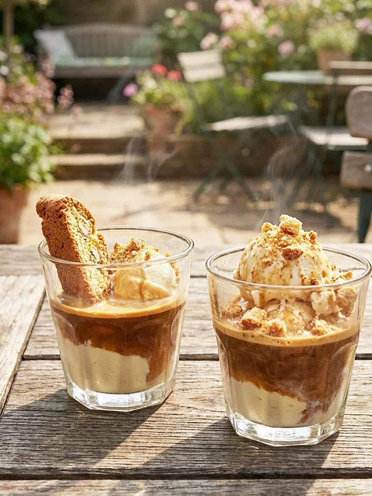 Espresso mit Vanilleeis und Cantuccini Topping
